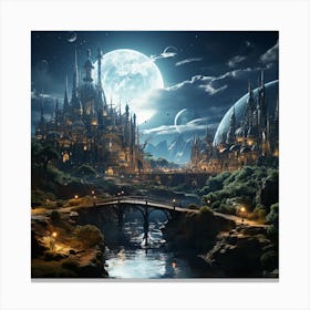 Dragonextinction A City With Water Bridges And Planets In The S 65cebcef 301c 4baf 86db Ada2bcdf55dd Canvas Print