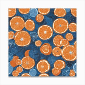 Orange Slices On A Blue Background 1 Canvas Print