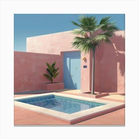 Pink House With A Pool Canvas Print