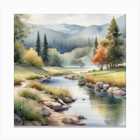 Watercolor Of A River 6 Canvas Print