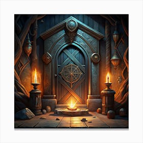 Ornate Wooden Doorway With Candles Canvas Print