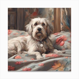 Dog On A Bed Dog On Bed Painting ( Bohemian Design ) Canvas Print