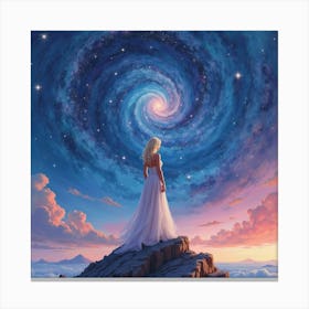 Lady Gaga In A Watercolor Of Swirling Stars, Standing On A Mountaintop 1 Canvas Print