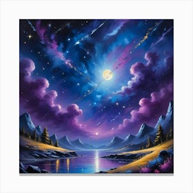 Moon And Stars Paintings Art Print 1 Canvas Print