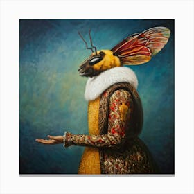 Surrealistic Painting Depicting A Regal Bee Human Hybrid In Side View Adorned With Ornate Symbolic Canvas Print