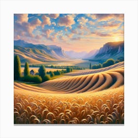 Sunset In A Wheat Field 4 Canvas Print