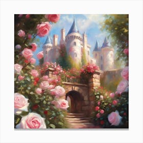 Castle Rose Garden with Pink Roses 3 Canvas Print