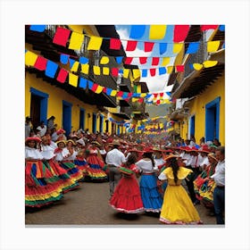 Colorful Dancers In Colombia 1 Canvas Print