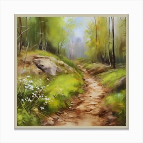Path In The Woods.A dirt footpath in the forest. Spring season. Wild grasses on both ends of the path. Scattered rocks. Oil colors.19 Canvas Print