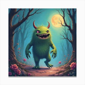 Monster In A Watercolor Dreamscape, Colorful And Eerie 1 Canvas Print