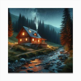 Cabin At Night 4 Canvas Print