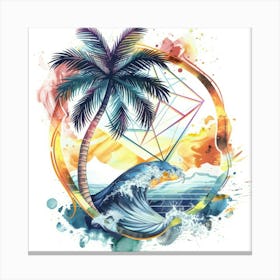 Palm Tree And Wave Canvas Print