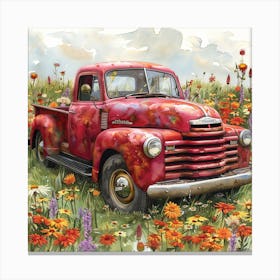 Red Truck In The Meadow Canvas Print