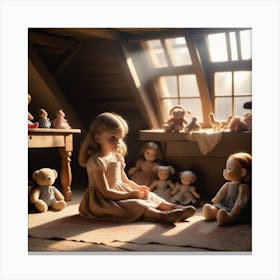 Little girl playing with dolls Canvas Print