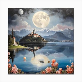 Full Moon Over Lake Bled Canvas Print