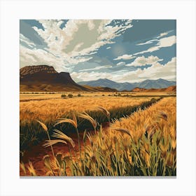 Wheat Field With Mountains Canvas Print