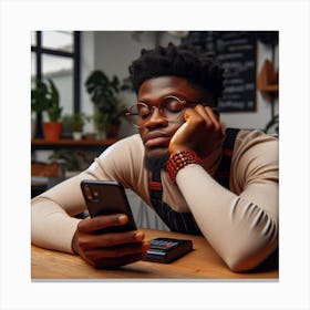 Young African Man Looking At His Phone Canvas Print