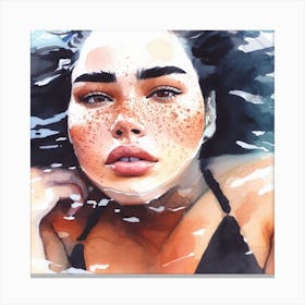 Watercolor Of A Woman In The Water Canvas Print