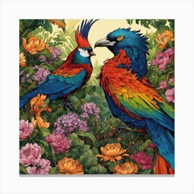 Parrots In The Garden Canvas Print