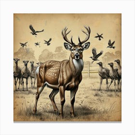 Deer And Birds Canvas Print