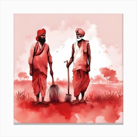 Two Indian Men With Brooms Canvas Print