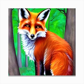 Fox In The Woods Painting Canvas Print