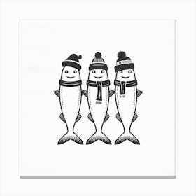 SARDINES LOVERS Three Fish In Winter Hats Canvas Print