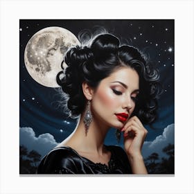 Woman on a moonlight, moon, Halloween Canvas Print