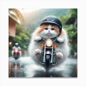 Cat Riding A Motorcycle Canvas Print