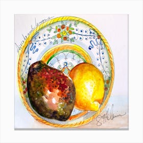 Avocado And Lemons In Artisan Ceramic Square Canvas Print