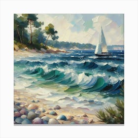 Sailboat On The Beach, Acrylic Painting Style 10 Canvas Print