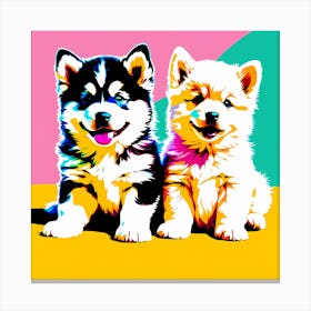 'Alaskan Malamute Pups' , This Contemporary art brings POP Art and Flat Vector Art Together, Colorful, Home Decor, Kids Room Decor, Animal Art, Puppy Bank - 39th Canvas Print