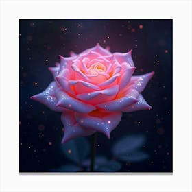 An Ethereal Rose With Petals Of Shimmering, Neon Light Blooming In A Celestial Garden Canvas Print