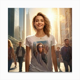 Confident Young Woman Smiling Radiantly Dressed In A Trendy T Shirt Stands At The Center Of A Bus (4) Canvas Print