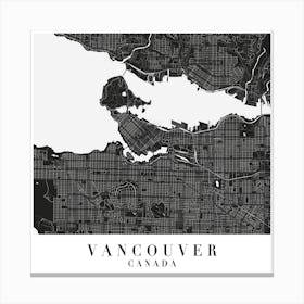 Vancouver Canada Minimal Black Mono Street Map  Square Canvas Print