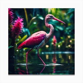 Pink Feathered Bird of the Lush Green Jungle Canvas Print