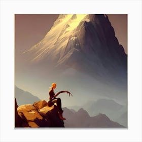 Man Sitting On Top Of A Mountain Canvas Print