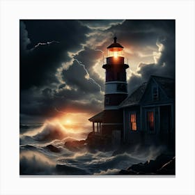 The Winds Of A Hurricane Unleash Their Full Fury Upon The Coastal Town Waves Crashing Through Canvas Print