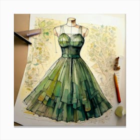 Firefly Frock, Watercolor, Illustration, Paper, Recycled Materials, Fashion Design, Sketch, Detailed (8) Canvas Print