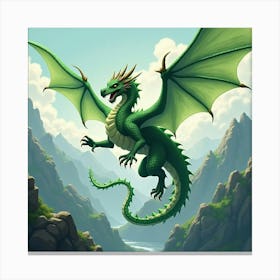 Dragon With Gleaming Emerald Scales Soaring Over Mountains 1 Canvas Print