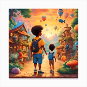 Boy And Girl With Hot Air Balloons Canvas Print