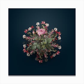 Vintage Pink French Roses Flower Wreath on Teal Blue n.2264 Canvas Print