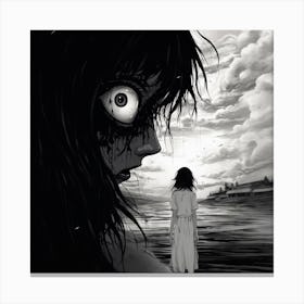 Girl From Hell black and white manga Junji Ito style Canvas Print