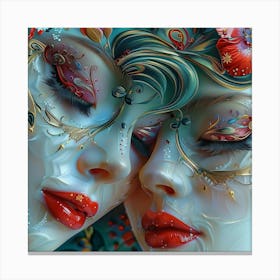 Two Women With Flowers On Their Faces Canvas Print