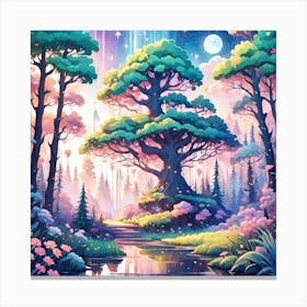A Fantasy Forest With Twinkling Stars In Pastel Tone Square Composition 320 Canvas Print