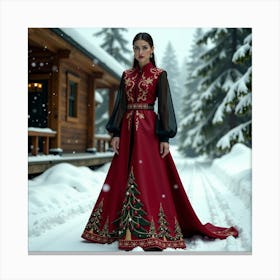 Russian Woman In Red Dress Canvas Print