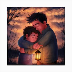 Father And Son Hugging Canvas Print