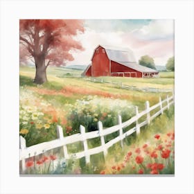 Red Barn In The Countryside Canvas Print