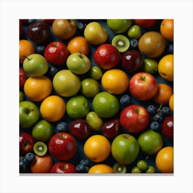 Colorful Fruits On A Blue Background Canvas Print