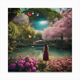 Girl In A Garden 8 Canvas Print